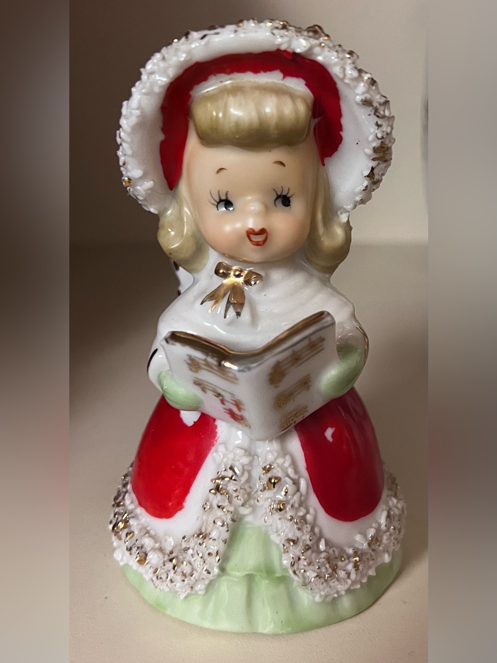 Geo Z Lefton Caroler Bell 60s kitch Christmas hand-painted spaghetti ware MCM